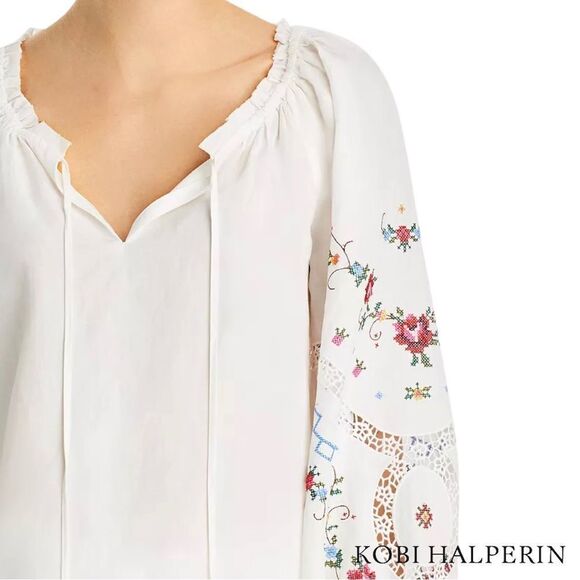 KOBI HALPERIN **NWT** Krissy Floral Embroidered Balloon-Sleeve Blouse in White - Picture 6 of 13